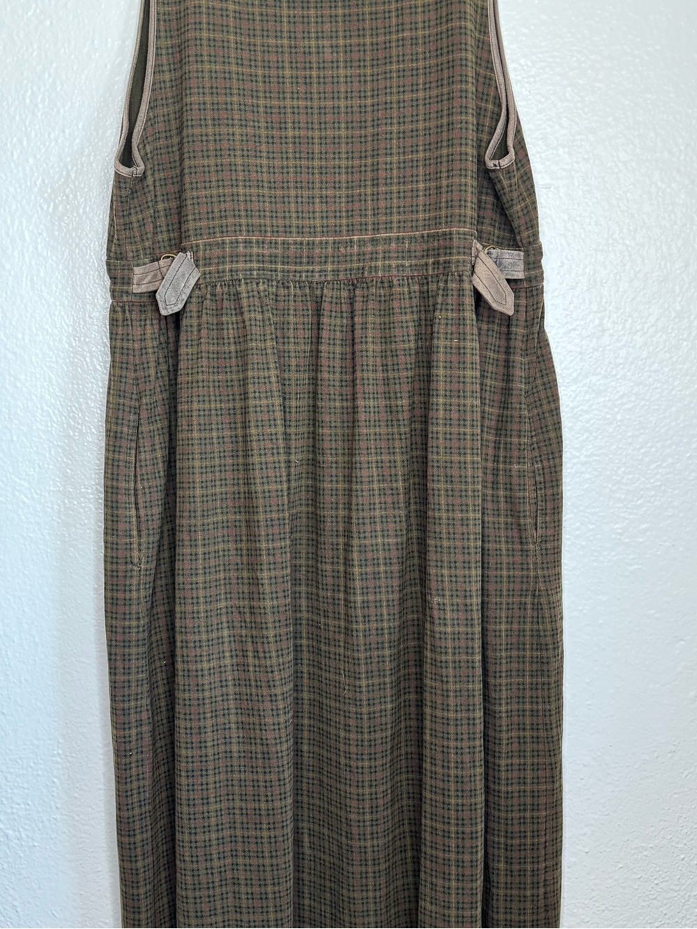 Jones New York - Vintage Sleeveless Brown Plaid Midi Dress 100% Cotton - Picture 9 of 12